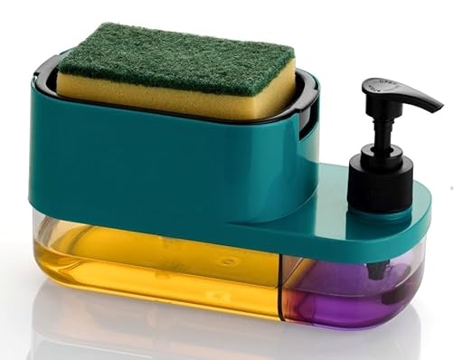 Leawall 3-in-1 Soap Dispenser with Sponge Holder – Bathroom Liquid Soap Pump for Kitchen Sink handwash Dispenser Bottle soap Dispenser for wash Basin Kitchen Accessories Items for Home