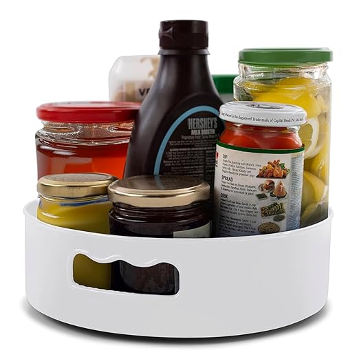 HomeWiz Multi-Purpose 360° Rotating Organizer Tray | Kitchen Accessories Items | Kitchen Organizer Rack | Kitchen Tools | Easy - Access Turntable for Spices, Storage & More | White